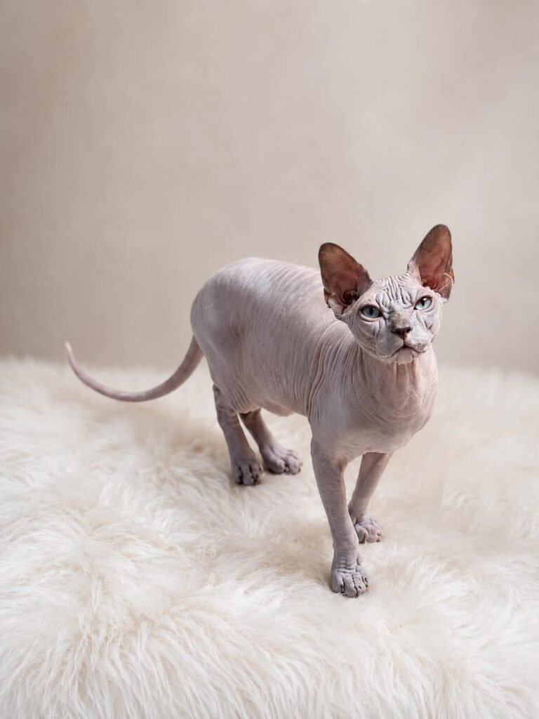 Theo, a blue Sphynx at Purradox Sphynxery